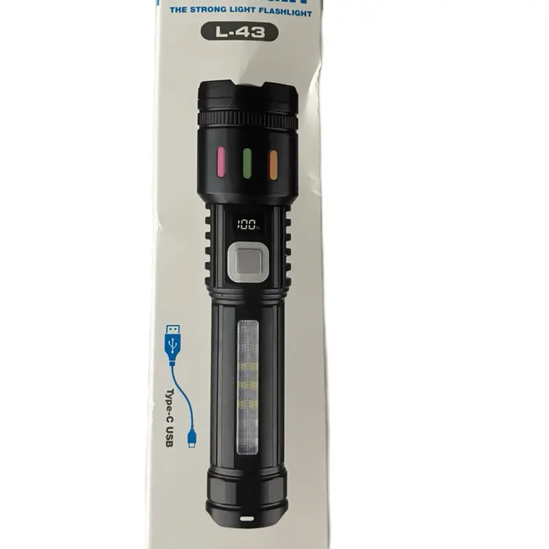 L-43 Strong Light Flashlight for Boys & Girls - Basic Everyday Item with Type-C USB Connection - Simple Illumination Tool