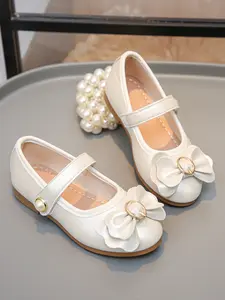 Girls' PU Leather Bow Formal Shoes, Soft Sole Velcro Princess Shoes for Daily Wear, Elegant Design for All Seasons, Soft Soled Shoes, Summer Flats