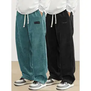 2pcs Men'S Casual Two-Tone Corduroy Pants, Men's Sweatpants Loose Fit, Vintage Texture, Comfortable Wear, Straight Leg, Mid Waist, Solid Color, Comfortable Leisurewear|Vintage Corduroy|Polyester Corduroy(Raincoats)