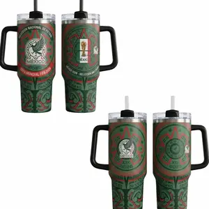 Mexico Soccer Team 2026 Inspired 40oz Tumbler With Handle, National Football Travel Mug, Stainless Steel Insulated Cup with Lid and Straw, Fan Drinkware Gift for Men Women, Green Sports Mug for Hot and Cold Drinks, Reusable Cup