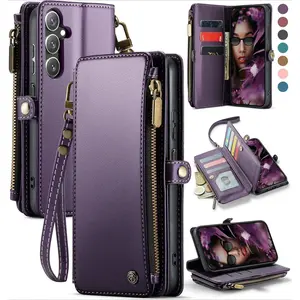 F-PCS37  Compatible with Galaxy A16 5G Case Wallet with RFID Blocking Card Holder for Women and Men, PU Leather Magnetic Snap Flip Zipper Strap Wallet Phone Case for Samsung Galaxy A16/ 5G, Purple