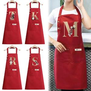 initials letter rose flowers pattern waterproof apron with pocket, 1 count adjustable shoulder straps apron, funny apron, professional apron for cooking, gardening, painting, baking, cleaner, durability, household items, kitchen cooking aprons
