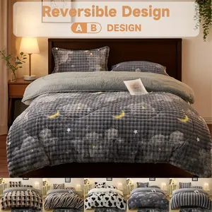 3-Piece Quilt Set (1 Quilt + 2 Pillowcases) | Thickened Four Seasons Quilting | Double-Sided Imitation Rabbit Hair Quilt Cover, Bedding Accessories | Autumn/Winter Bedroom Warming | Christmas Gifts | Bohemian | For Bedroom or Guest Room