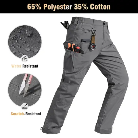 GOPUNE Men's Tactical Ripstop Pants Lightweight Water Resistant Cargo Hiking Work Pants With Multi Pockets for Outdoor Activities