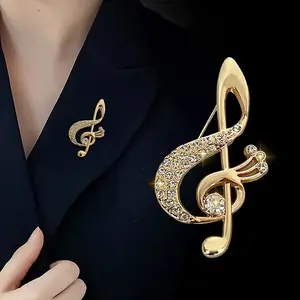 Water Drill Sparkling Note Brooch, Elegant Women's Vest Dress Accessory, Badge Pin Button, Fashionable Jewelry for