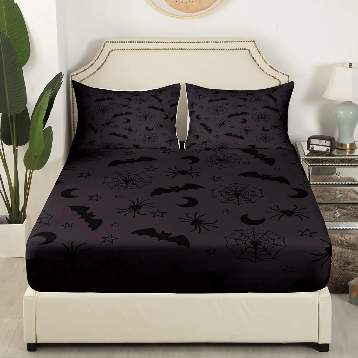 Feelyou Full Size Halloween Bug-Themed Fitted Sheets Set - Chemical-Free, Comfortable Artistic Print, Secure Fit, Deep Pockets, Black & Brown Decorative Bedsheet Sets, Bed Sheets Aesthetic, Easy Matching Textile for Kids’ Rooms