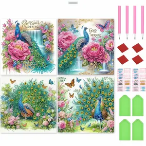 4pcs 30x30cm Peacock 5D DIY Special Shape Crystal Partial Diamond Painting Kit