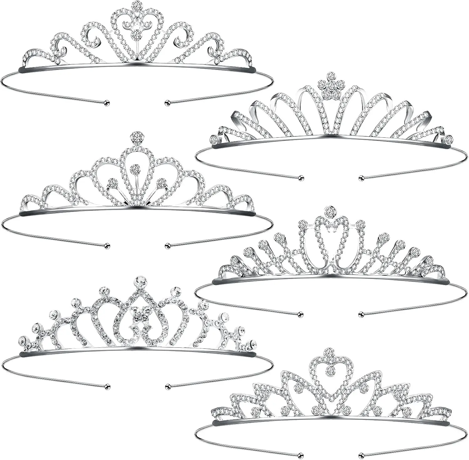 6PCS/Set Women's Crown Tiara,Crown Rhinestone Tiara,Suitable for Bridal Wedding Headband Crown,Birthday Ball Celebration Party Hair Accessories