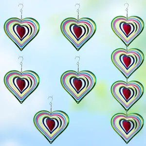 9 Pcs Heart Wind Spinners Colorful: Outdoor Garden Decor Metal Yard Lawn Ornaments with 360 Degree Swivel Hook, Reflective Bird Device Deterrent to Keep Birds Away from Porch Yard Patio Parking