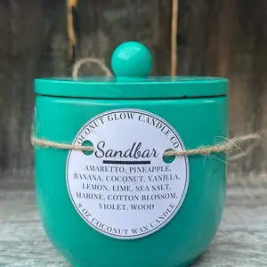 Coconut Glow Candle Co. Sandbar Aromatherapy Candle - Amaretto, Pineapple, Banana, Coconut, Vanilla, Lemon, Lime, Sea Salt, Marine, Cotton Blossom, Violet, Wood