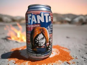 Limited Edition Chucky Fanta Candle - Cherry Scented Soy Wax in Recycled Can for Horror Fans Halloween Décor