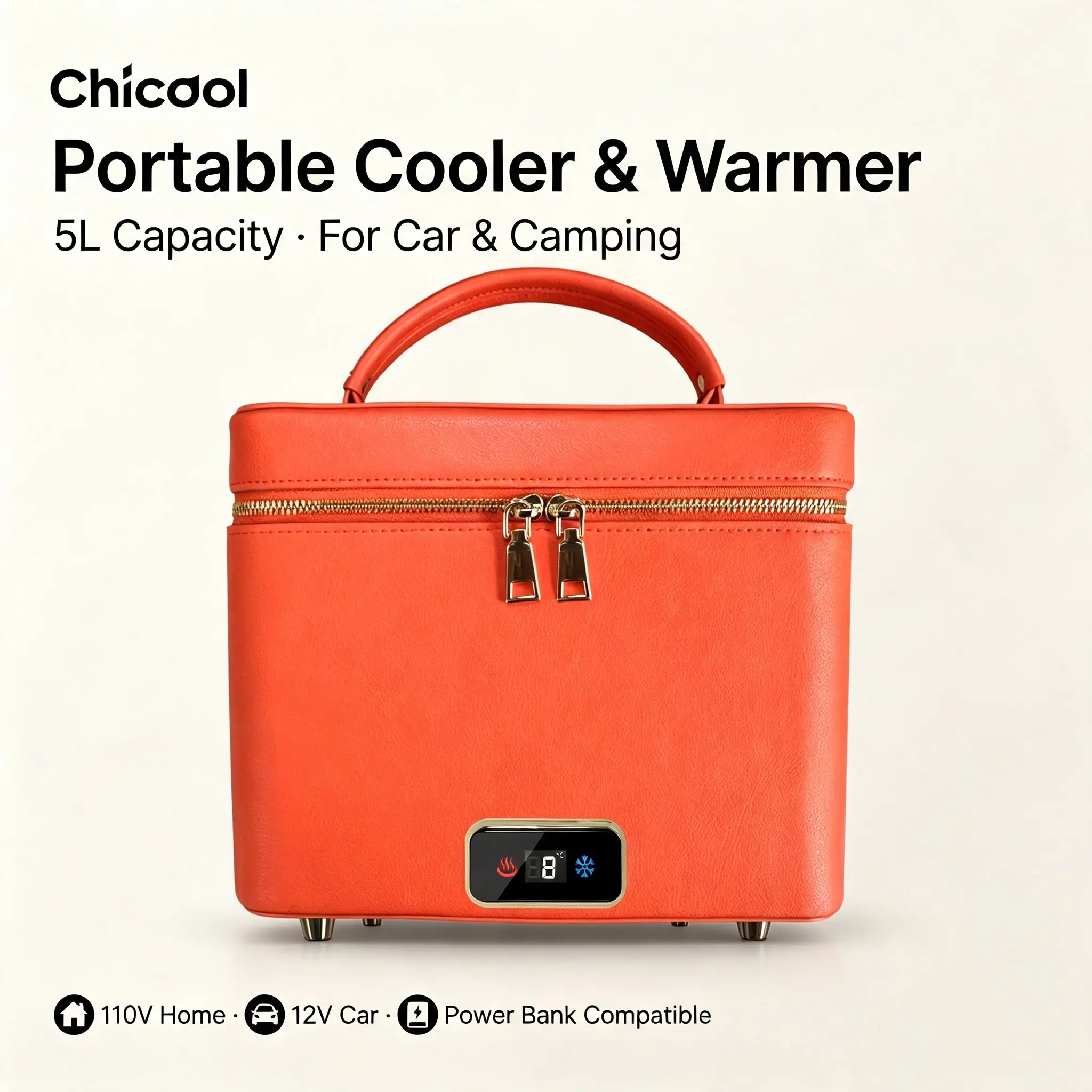 Chicool Mini Fridge ，5L Car Cooler & Warmer for Road Trips, Car Camping & Picnics, 110V Home and 12V Car Power, Power Bank Compatible， Portable for Skincare, Drinks, Snacks, Bedroom, Car, Travelarming,