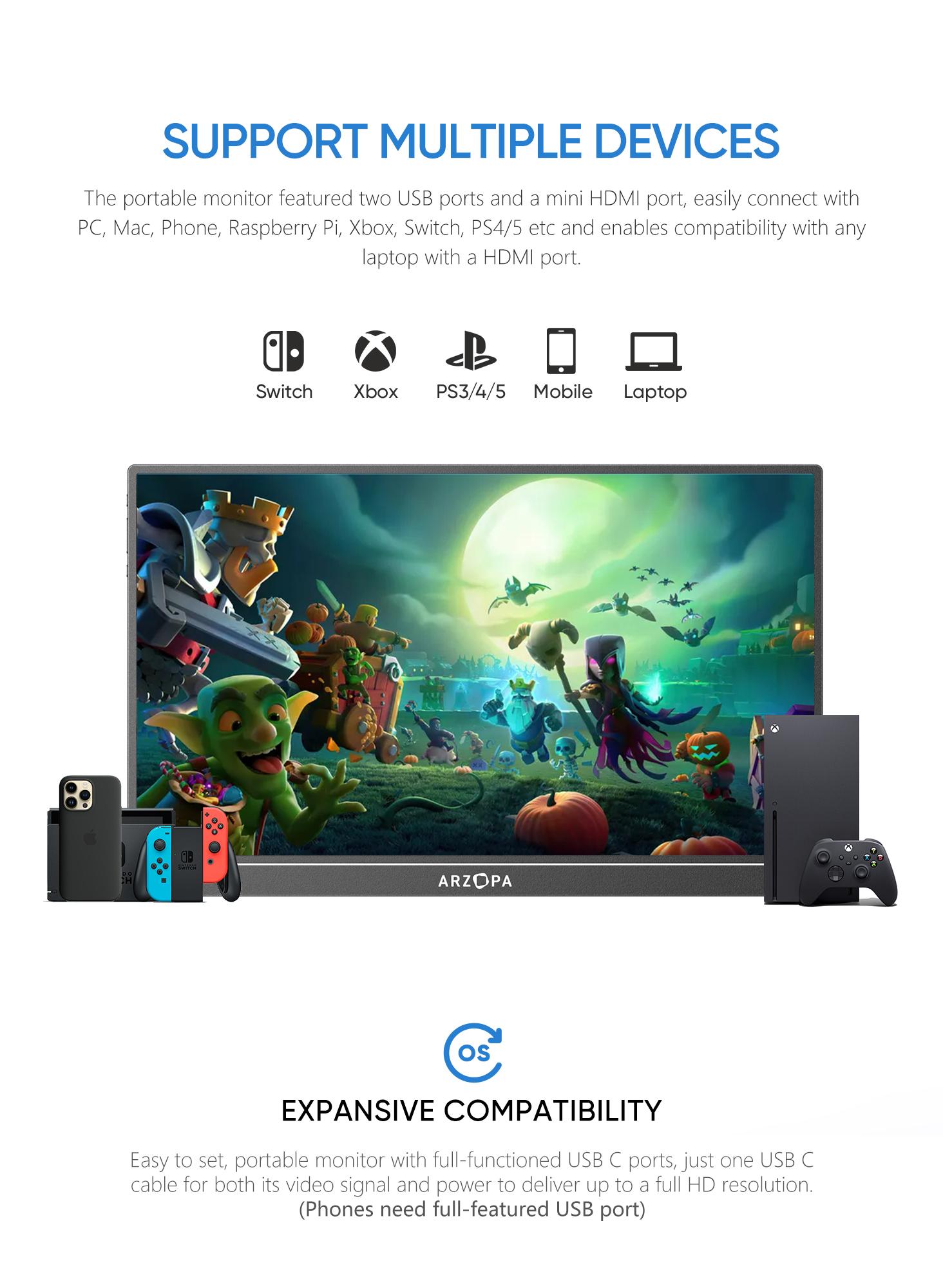 ARZOPA 16" 2.5K Portable Monitor 2560x1600 QHD IPS Display 123% sRGB USB-C HDMI External Second Screen for Mac Laptop Phone PS4/5 Xbox Switch iPhone15