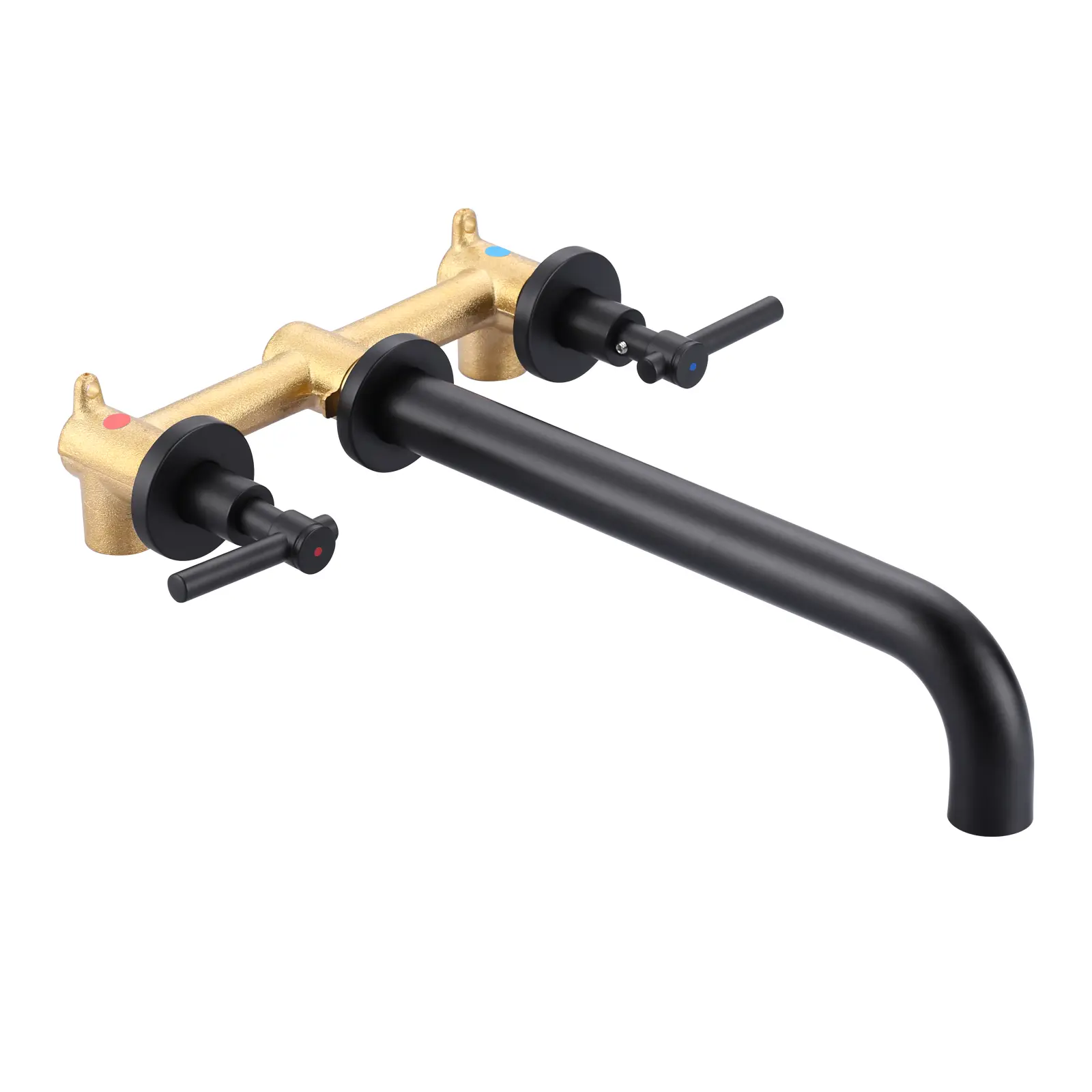 WOWOW Glam Wall-Mounted Solid Brass Tub Filler, Industrial Matte Black Crack-Resistant Lever Bathroom Faucet, Durable High-Flow Design with 12-in Spout Reach & NPT 1/2" for Bathtub Filling
