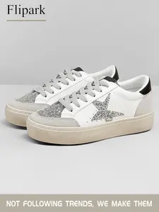 Women's One-Click Round Toe Skate Shoes, Silver Color Block Design, Comfortable Durable Sole, Ideal for Travel Outdoor Daily Commute