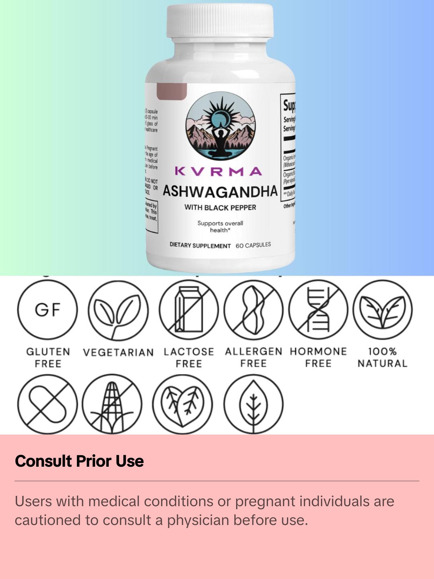 Kvrma Ashwagandha & Black Pepper for Max absorption - 100% Organic, Vegan, Plant based, Allergen free, Gluten Free. Your Favorite Ashwagandha Brand Kvrma Ashwagandha & Black Pepper for Max absorption - 100% Organic, Vegan, Plant based, Allergen free, Gluten Free. Your Favorite Ashwagandha Brand