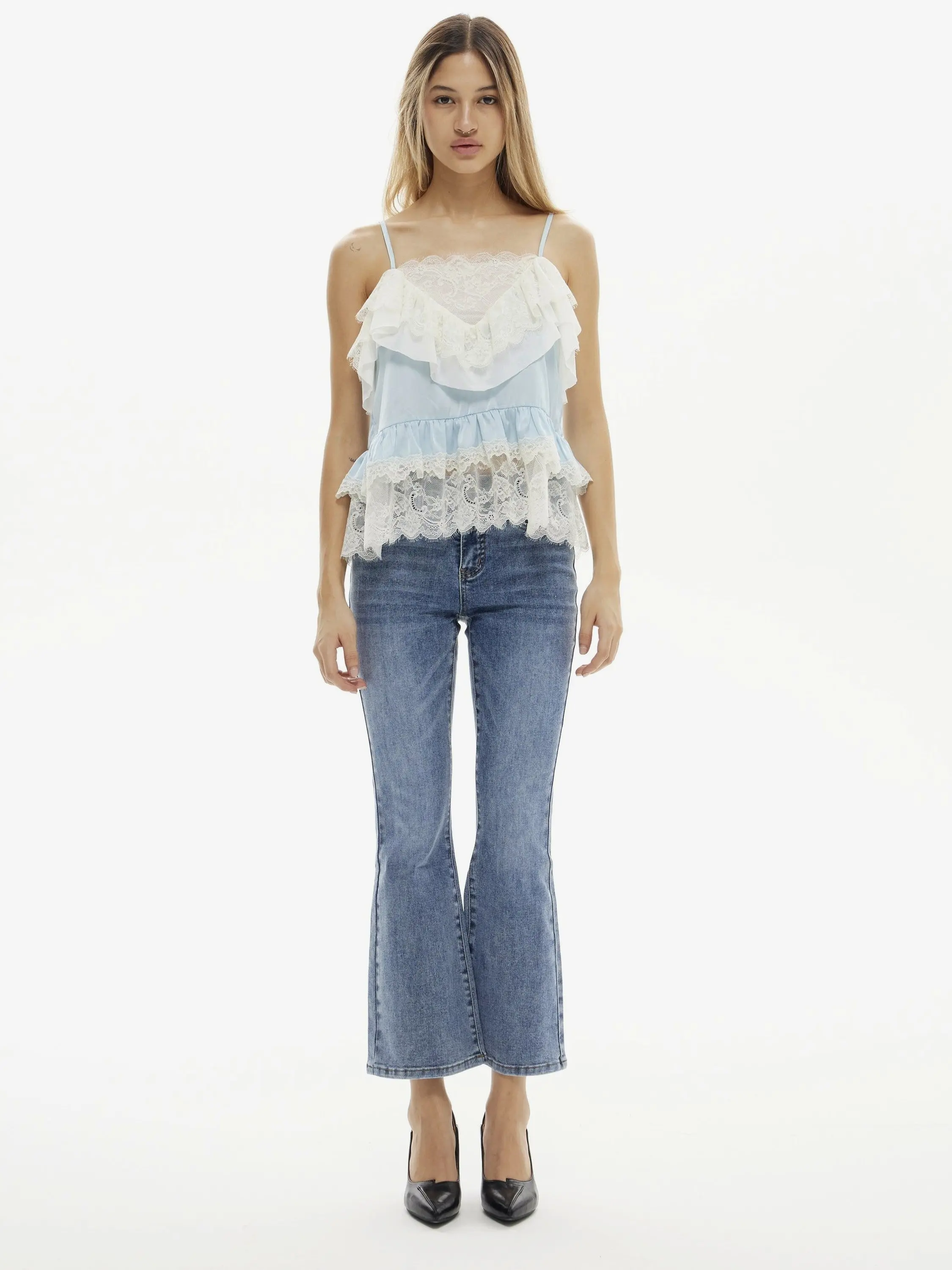 BLEU Women’s Super Stretch Cotton Denim Bootcut Jeans - Vintage Blue Loose-Fit Wide-Leg Pants