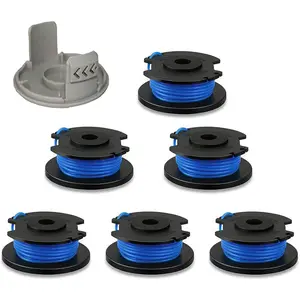 String Trimmer Spool Replacement for Ryobi One Plus AC14RL3A 18V 24V 40V 11ft 0.065" Auto Feed Cordless Weed Eater Spools Line with AC14HCA Cap Covers Parts (6 Spools, 1 Cap)