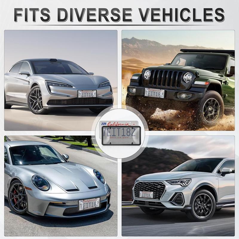 Dazone 2Pcs Black Personalized License Plate Frame Cover With Matching Screw Cap Screws Fits Any Standard US Plates