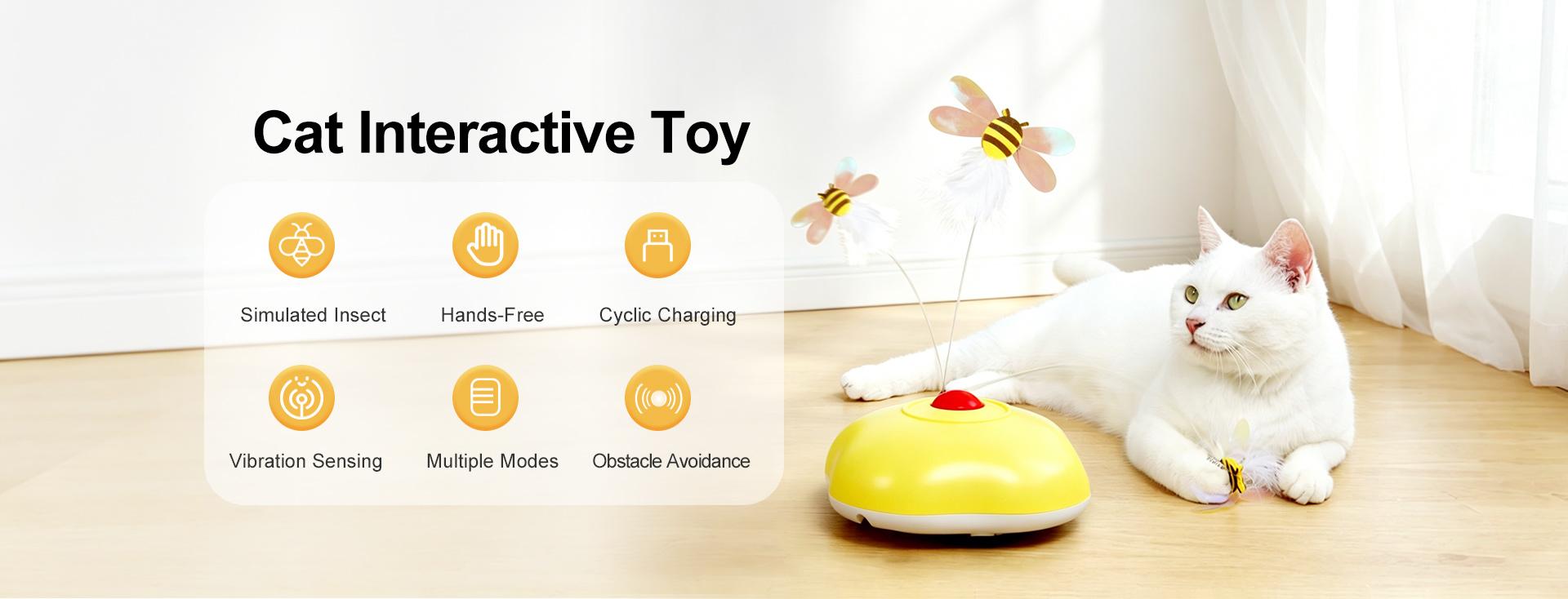 Interactive Cat Toy with Flutter Bug - 3 Play Modes, Motion-Activated, Auto Obstacle Avoidance, Auto Standby, Hunting Mode, Mental Stimulation, Abs, Daily Indoor Exercise, Universal Fit, Enrichment Toy for Indoor Cats, Automatic Obstacle Avoidance