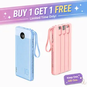 【BOGO】VRURC 10000mAh Portable Charger with 4 Built-in Cables, LED Display Battery Pack, USB-C & Micro USB Rechargeable, Travel Power Bank for iPhone, Android, iPad, Tablet, Earbuds  #Summervibes