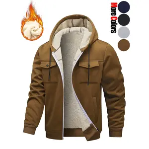 Men's Casual Fashion Fleece-Lined Thickened Hooded Jacket - Durable and Wrinkle-Resistant Versatile, Comfortable, Skin-Friendly, Breathable Outdoor Sports Running Fleece Team Jacket Ideal for Daily Commuting, Hiking, Fishing, and Casual Wear Coats