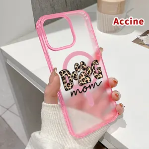 Dog Mom Paw Pattern Magnetic Phone Case for iPhone 16 15 14 Pro Max 13 12 11 XR XS E Plus Clear Crystal Drop-proof Slim Silicone Shockproof Transparent Protective Cover Supports Wireless Charging