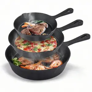 3-Piece Cast Iron Skillet Set - Pre-Seasoned Chef Grade 10"/8"/6" Heavy-Duty Restaurant Quality Oven-Safe for Searing Baking Frying & Camping