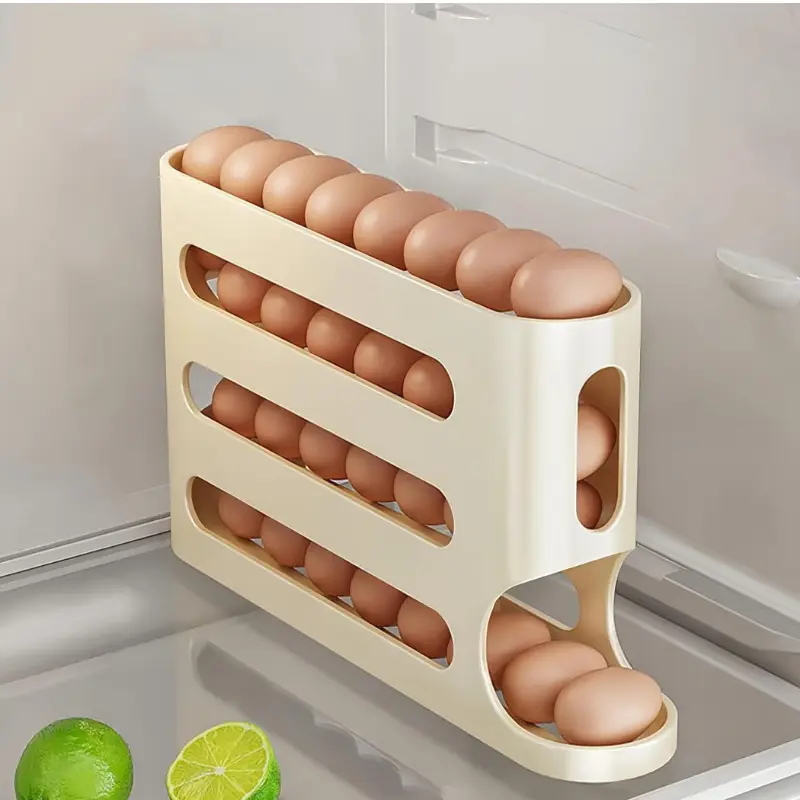 4-Tiers Egg Holder for Fridge, Automatic Gravity Rolling Egg Dispenser,  Vertical Storage for 28 Eggs Slim Refrigerator-Friendly Design Egg Organizer Kitchen Essentials