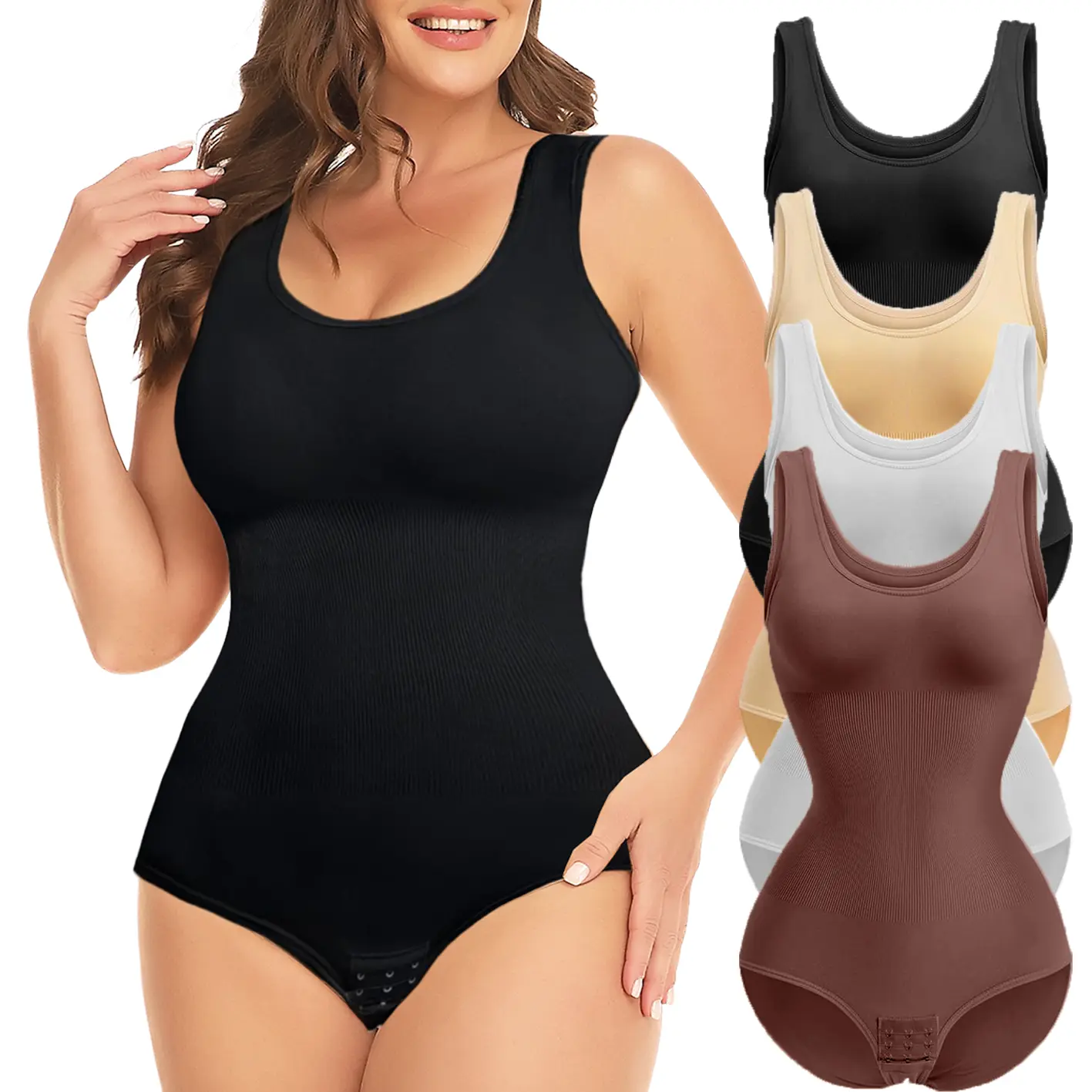 Bodysuit for women with Tummy Control, Lady's Sleeveless Top with Wide Strap, Soft Basic Casual Shapewear