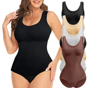 Women's  Minimalist Shapewear Bodysuit, Basic Comfortable Crew Neck Square Neck Sleeveless Tummy Control Shapewear Bodysuit Womenswear for Daily & Outdoor Wear #TikTokShopBacktoSchool