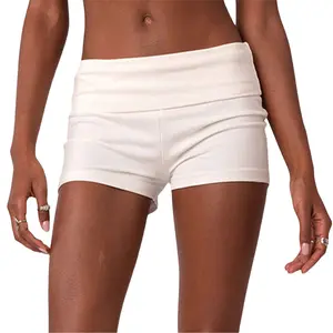 Women Low Rise Fold Over Waist Tight Biker Shorts Summer Casual Basic Stretchy Hot Pants Streetwear Viral Trend TikTok Made Me Buy It 2026 Viral Trend Y2K Striped Foldover Elastic