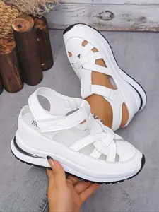 2026 Summer New Fashion Comfortable Soft Sole Round Toe Women's Sandals, Velcro Wedge Thick Bottom Casual Sports Shoes