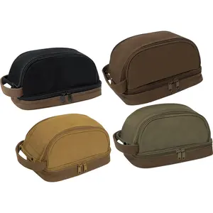 Deluxe Canvas Travel Kit Two Tone Dopp Toiletry Bag with Carry Handle