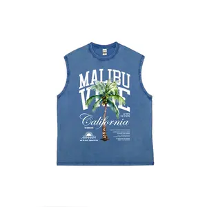 Malibu Vibes California Palm Tree Sleeveless Tank Top | Vintage Beach Surf Graphic Washed Vest for Men & Women