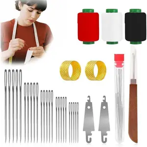 Big Eye Steel Sewing Needles Kit 34PCS | 5 Size Steel Needles for Hand Sewing Kit Stainless Needle for Adult with Case | Beginner-Friendly (34-PCS)