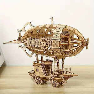 Handmade 3D Wooden Airship Puzzle Set, Perfect Christmas Gift for Adults, Mechanical Building Toy Halloween Present, Handicraft