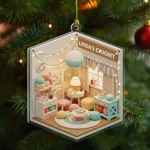 Personalized Crochet Christmas Acrylic Ornament, Custom Fiber Art Keepsake Gift for Crafters, Knitters & Sewing Lovers Holiday Decoration