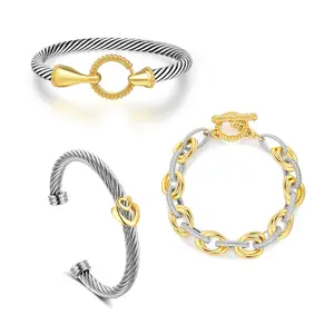 Aprilery Layered Cable & Chain Bracelet Trio – Vintage-Inspired Cuff Set, Trendy Mixed Metal Jewelry for Women