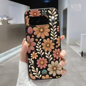 Rounded Edge Phone Case for Google Pixel 10 9 8 7 Pro A XL Features Floral Leaf Design Pattern Pocket-Friendly Shockproof Liquid Silicone Protective Soft Smartphone Casing
