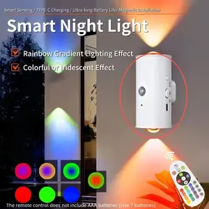 USB Rechargeable LED Night Light with Move Sensor, RGB Gradient Ambient Light, Dimmable Indoor Light, Customizable Led Lights, Magnetic Step Lamp for Entryway, Bedside, Desk, Closet, Decorative Wall Light, Modern Night Lights