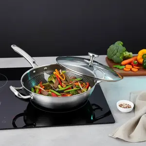 LAISONWARE Stainless Steel Wok - 12.6 Inch Non-Stick Honeycomb Coating with Induction Base, Durable Cooking Utensil for Efficient Stir-Frying