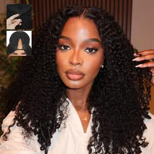 [Burmese V Part]Tuneful Burmese Curly V Part Wigs Human Hair 200% Density Upgrade Human Hair Wigs with Drawstring and Spiral End Glueless Clip in Half Wigs for Black Women 1B Natural Black BlackFriday