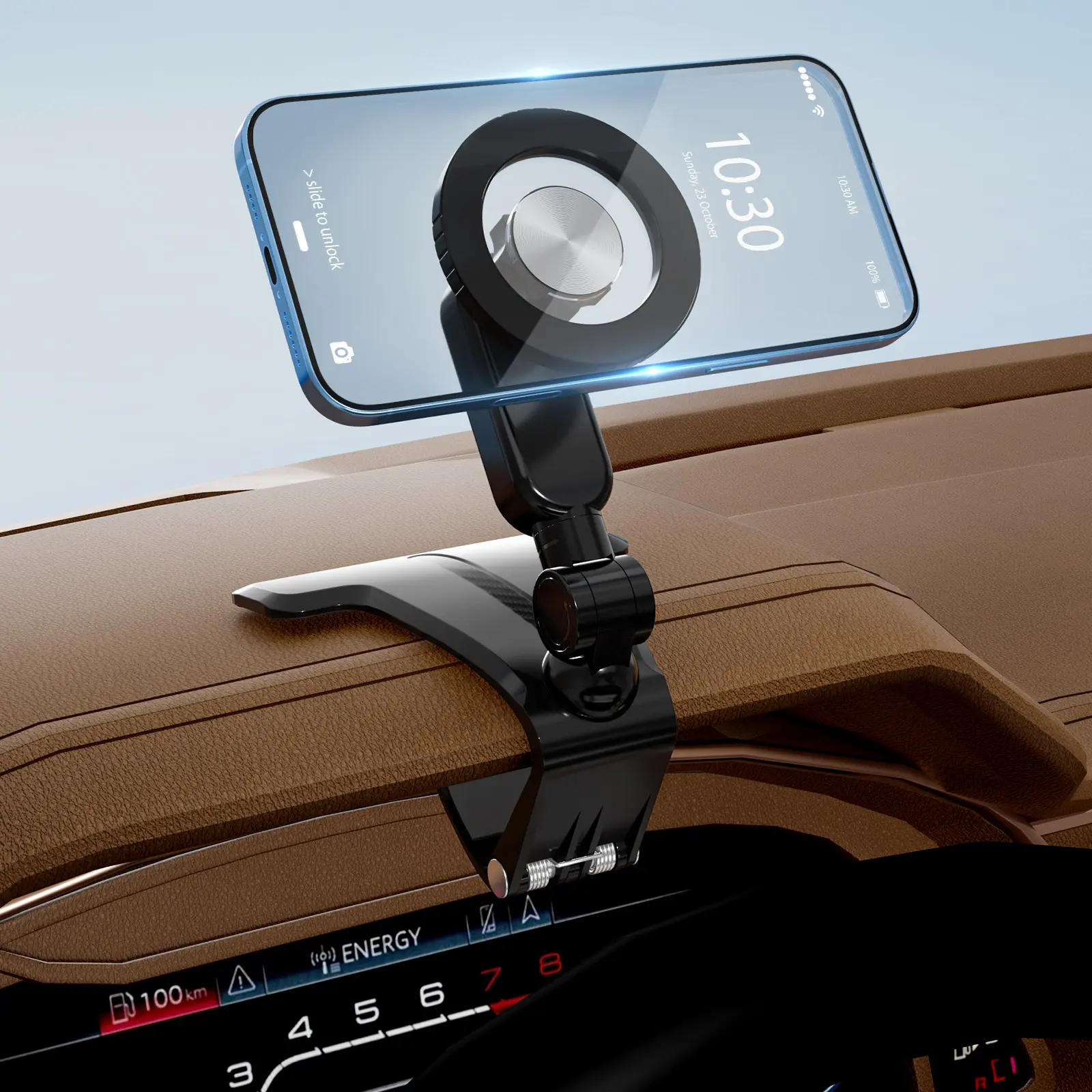 Universal MagSafe Car Phone Holder Magnetic Mount | 360° Adjustable Strong Magnet | Hands-Free Mobile Phone & Tablet Dashboard Stand | Foldable Magnetic SunVisor Car Mount | Safe-Driving Interior Accessory for iPhone & Android