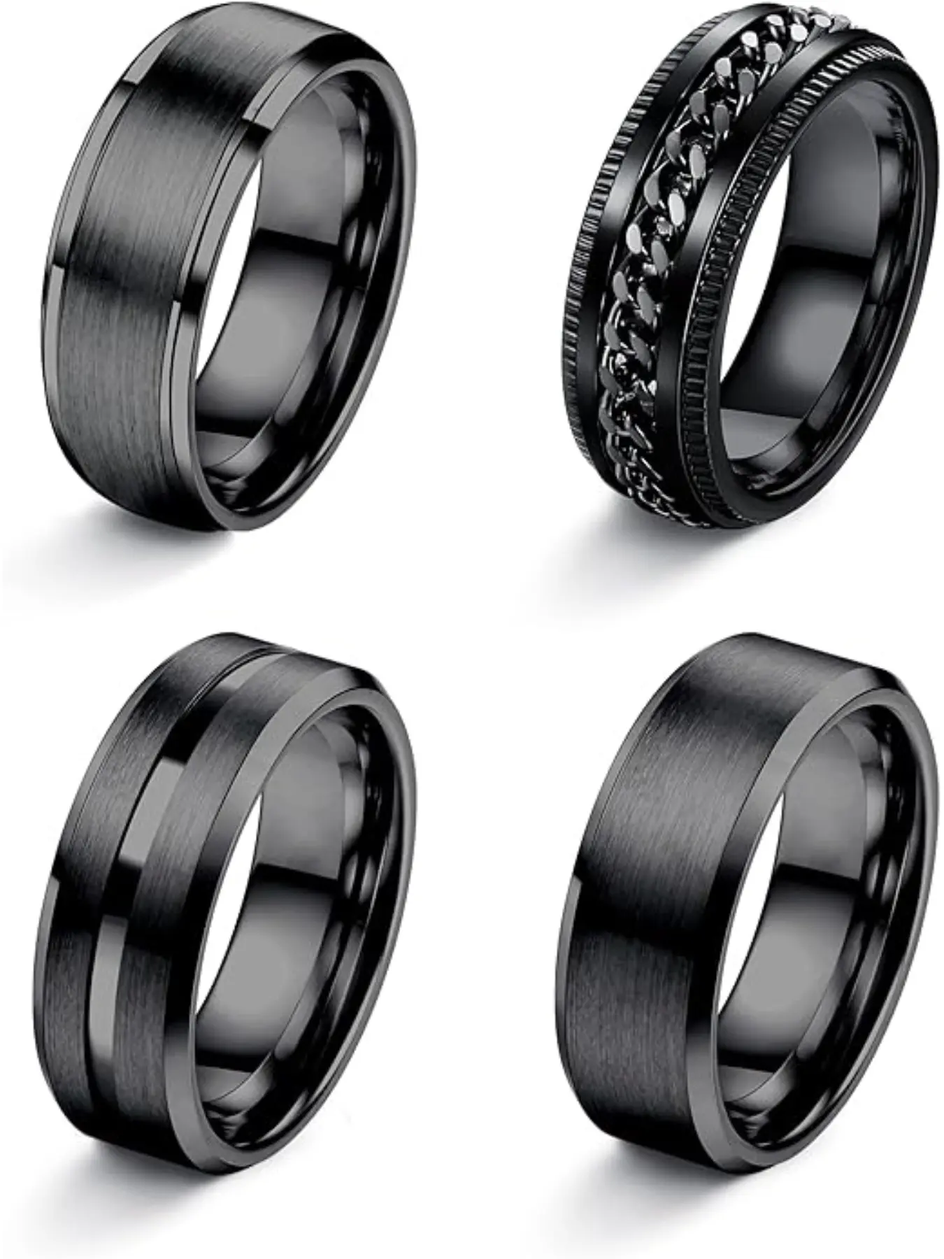 Stainless Steel Rings for Mens Wedding Band Silver Black Fidget Ring Anxiety Relief Simple Engagement Promise Wedding Rings for Men and Women Fashion Stackable Finger Rings