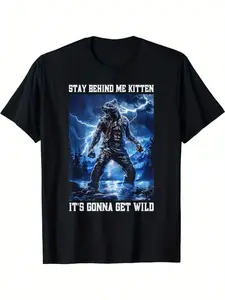 Stay Behind Me Kitten Crying Werewolf Meme Crying Alpha Wolf Vintage Graphic T-Shirt, Short Sleeve T-Shirts ,funny graphic tees, Menswear Top, Adult funny T-shirt, Gift for Woman and Man