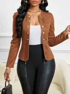 Women's Suede Button Long Sleeve Casual Fashion Jacket Coats, Fitted Plain Design, Spring & Fall Wear, Comfortable and Stylish Outerwear