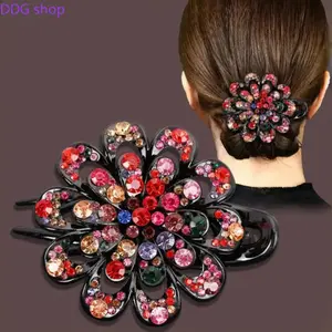 Rhinestone Flower Design Hair Clip, Stylish Hijab Hair Clip, Trendy All-Match Hair Accessories for Women & Girls, Exquisite Daily Wear Hair Clip
