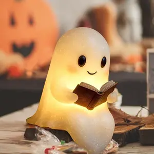 Ghost Reading Book Night Light, Cute LED Ghost Lamp for Bedroom, Living Room, Spooky Themed Decor Light, Perfect Gift for Kids & Book Lovers