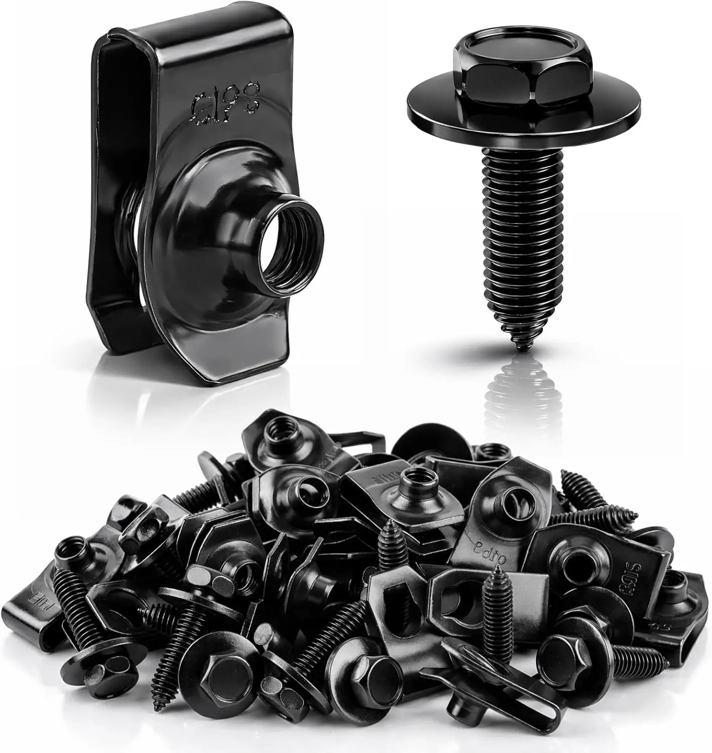 50PCS 1/4 Body Bolts & U-Nut Clips Kit for Fender Bumper Engine Cover Splash Shield Fastener Retainer Clips, Automotive Universal Screws Black(25 Sets)